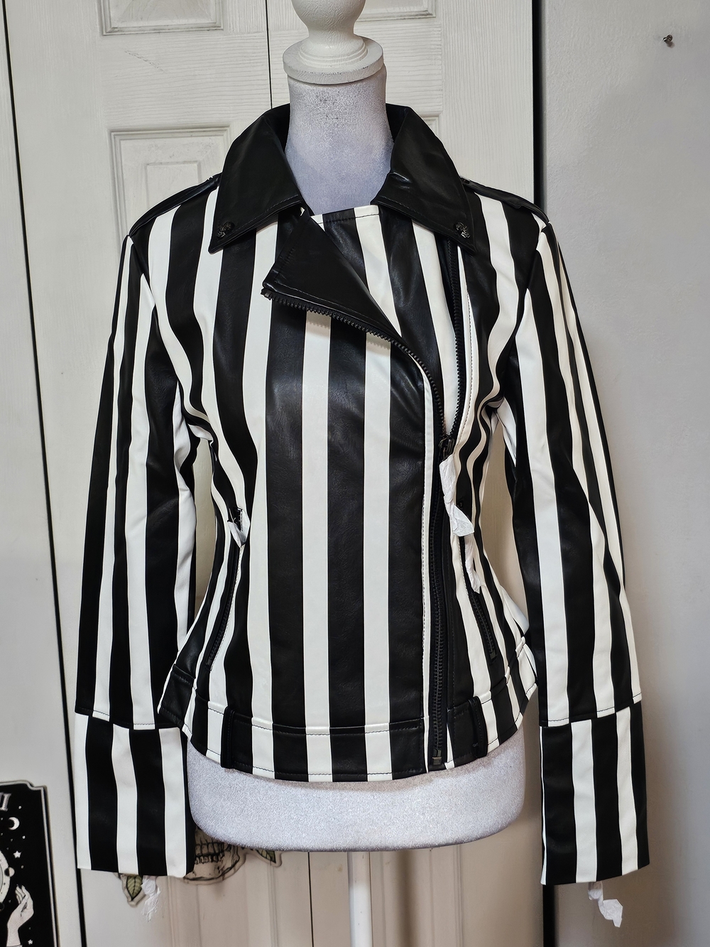 Killstar Black & White Striped Moto Jacket